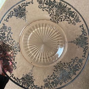 vintage pink and black depression glass plate
